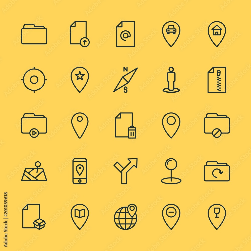 Poster modern simple set of location, folder, files vector outline icons. ..contains such icons as icon, ma