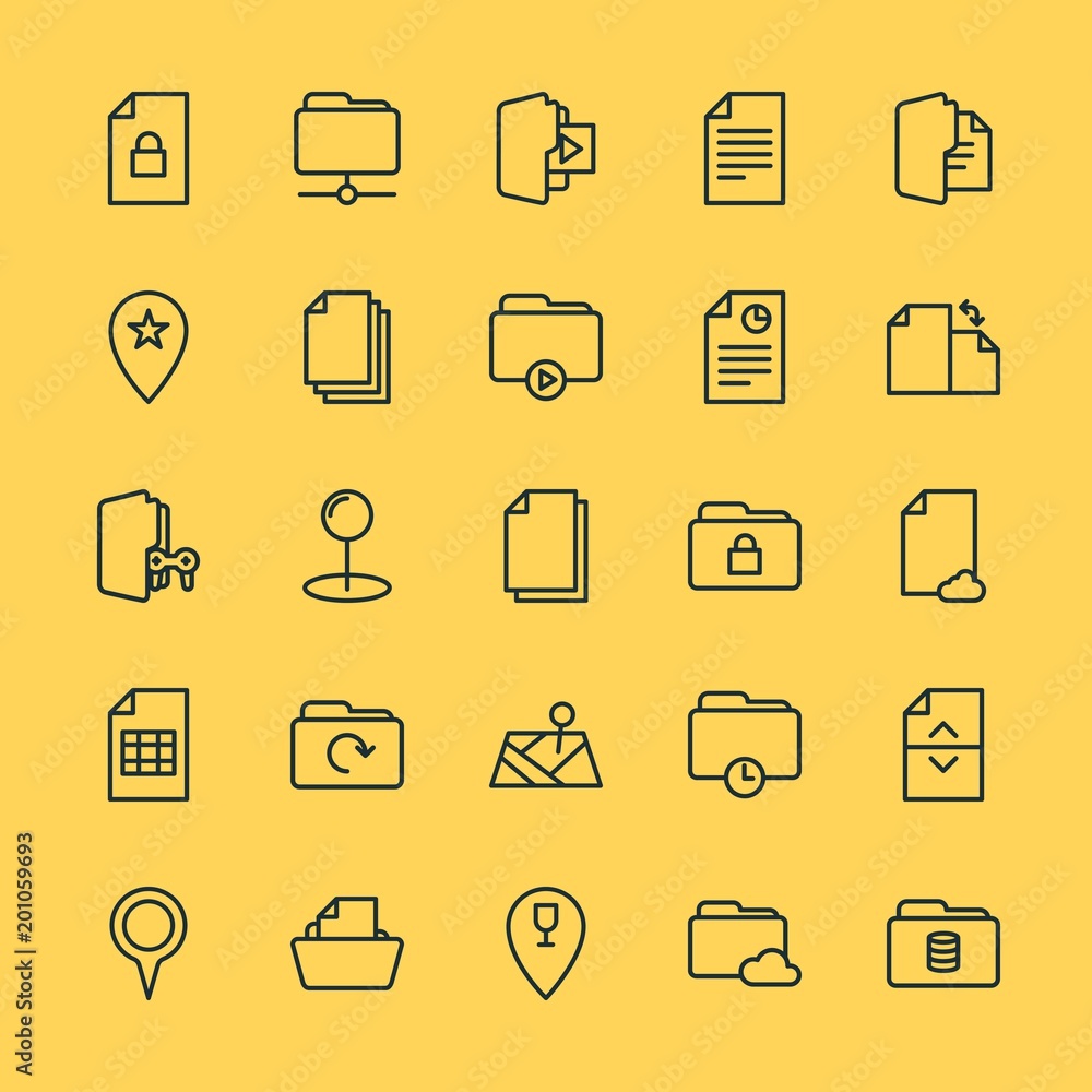 Poster modern simple set of location, folder, files vector outline icons. ..contains such icons as business