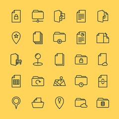 Modern Simple Set of location, folder, files Vector outline Icons. ..Contains such Icons as business, network, textile, security, data and more on yellow background. Fully Editable. Pixel Perfect.