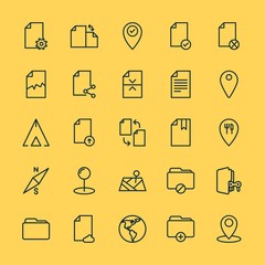 Modern Simple Set of location, folder, files Vector outline Icons. ..Contains such Icons as remove,  business,  concept, file,  icon,  pin and more on yellow background. Fully Editable. Pixel Perfect.