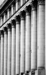 Architecture detail columns in Bucharest building. Architecture detail white columns rows