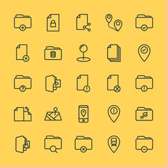 Modern Simple Set of location, folder, files Vector outline Icons. ..Contains such Icons as location, remove, map,  database,  background and more on yellow background. Fully Editable. Pixel Perfect.