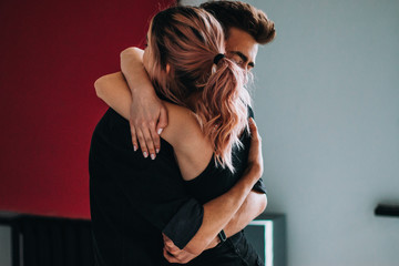 Young couple in love have fun i on new years eve or st valentines day