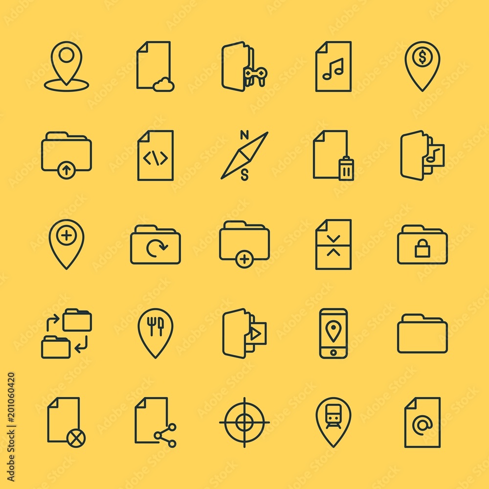 Aufkleber modern simple set of location, folder, files vector outline icons. ..contains such icons as money, l