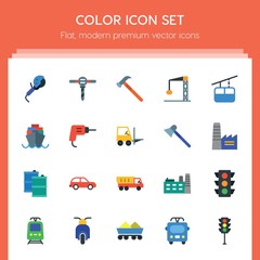 Modern Simple Set of transports, industry Vector flat Icons. ..Contains such Icons as  car, public,  bus,  stop,  metrobus,  tool,  vehicle and more on red background. Fully Editable. Pixel Perfect..