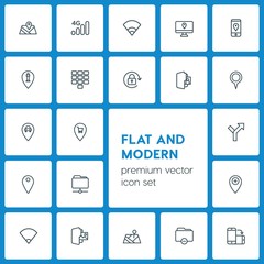 Modern Simple Set of location, folder, mobile Vector outline Icons. ..Contains such Icons as  business,  travel,  orientation,  data,  icon and more on dark background. Fully Editable. Pixel Perfect