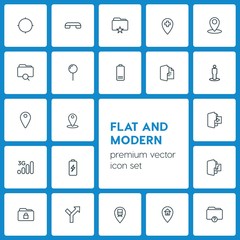 Modern Simple Set of location, folder, mobile Vector outline Icons. ..Contains such Icons as  background,  modern,  folder,  lock,  file and more on dark background. Fully Editable. Pixel Perfect