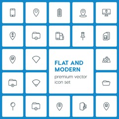 Modern Simple Set of location, folder, mobile Vector outline Icons. ..Contains such Icons as  money,  lighthouse, wireless,  power,  full and more on dark background. Fully Editable. Pixel Perfect