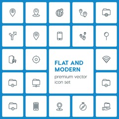 Modern Simple Set of location, folder, mobile Vector outline Icons. ..Contains such Icons as  location,  bank,  illustration,  technology and more on dark background. Fully Editable. Pixel Perfect