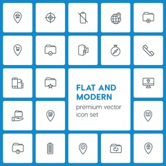 Modern Simple Set of location, folder, mobile Vector outline Icons. ..Contains such Icons as  sign,  file,  transportation,  house,  gps, sea and more on dark background. Fully Editable. Pixel Perfect