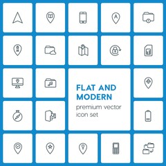 Modern Simple Set of location, folder, mobile Vector outline Icons. ..Contains such Icons as  business,  error,  white,  icon, music,  sign and more on dark background. Fully Editable. Pixel Perfect