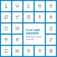 Modern Simple Set of location, folder, mobile Vector outline Icons. ..Contains such Icons as network,  arrow,  mobile,  symbol,  sign, delete and more on dark background. Fully Editable. Pixel Perfect