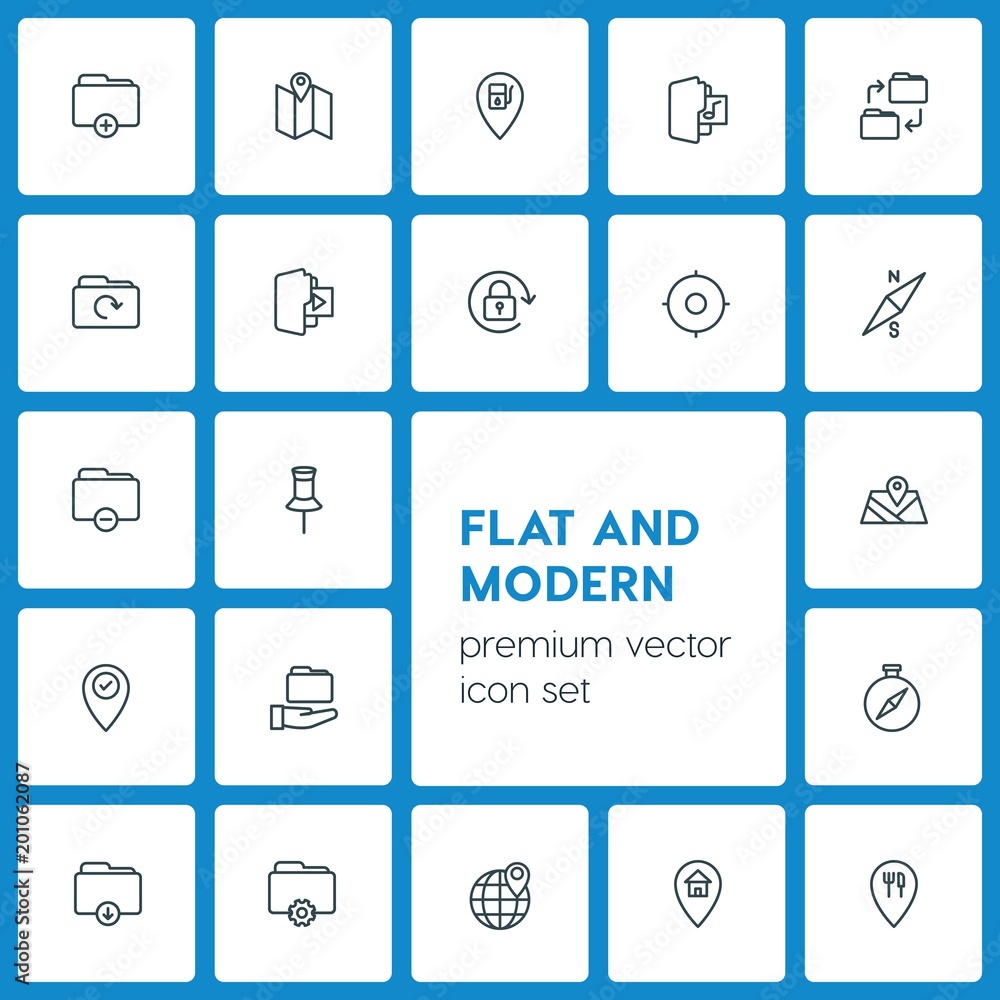 Poster modern simple set of location, folder, mobile vector outline icons. ..contains such icons as icon, a
