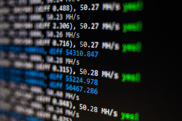 Mining Cryptocurrency process program on display PC. Using Software. Share Found.