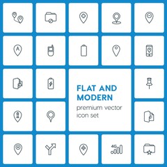 Modern Simple Set of location, folder, mobile Vector outline Icons. ..Contains such Icons as  internet,  empty,  add, star,  symbol, phone and more on dark background. Fully Editable. Pixel Perfect