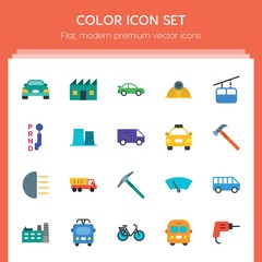 Modern Simple Set of transports, industry Vector flat Icons. ..Contains such Icons as  city,  shipping, bike,  side,  transmission,  bus and more on red background. Fully Editable. Pixel Perfect..