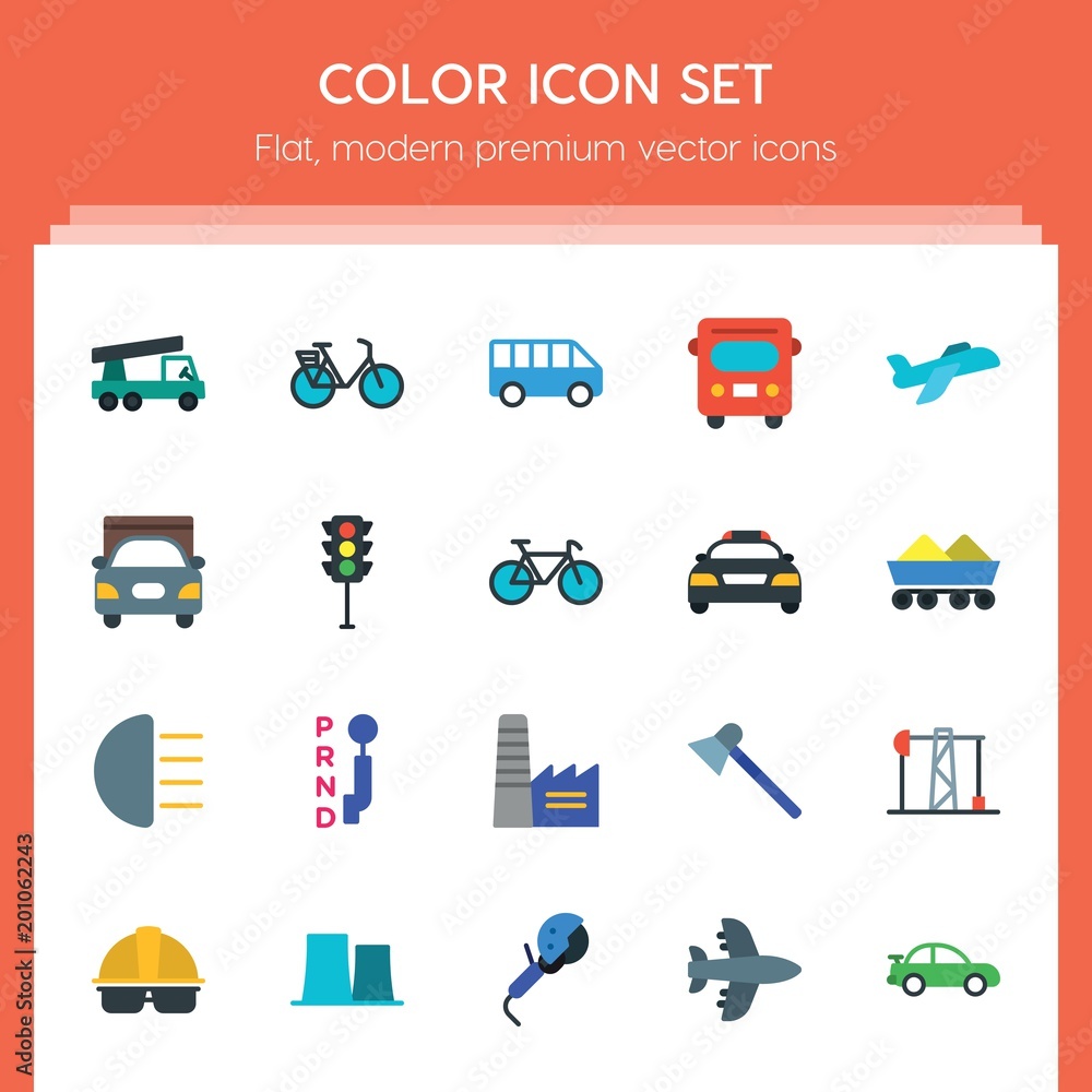 Poster modern simple set of transports, industry vector flat icons. ..contains such icons as construction, 