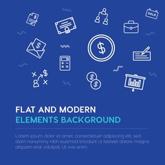 business, money outline vector icons and elements background concept on blue background...Multipurpose use on websites, presentations, brochures and more