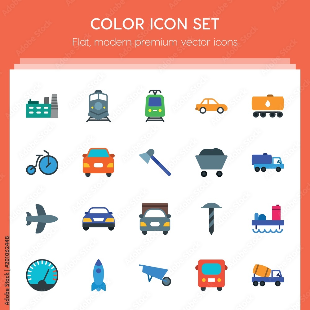 Poster modern simple set of transports, industry vector flat icons. ..contains such icons as science, trans