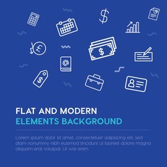 business, money outline vector icons and elements background concept on blue background...Multipurpose use on websites, presentations, brochures and more
