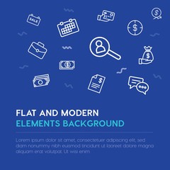 business, money outline vector icons and elements background concept on blue background...Multipurpose use on websites, presentations, brochures and more