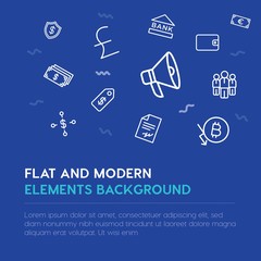 business, money outline vector icons and elements background concept on blue background...Multipurpose use on websites, presentations, brochures and more