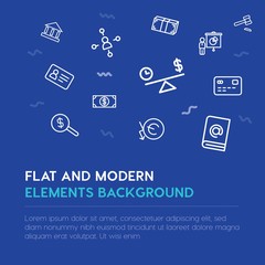 business, money outline vector icons and elements background concept on blue background...Multipurpose use on websites, presentations, brochures and more