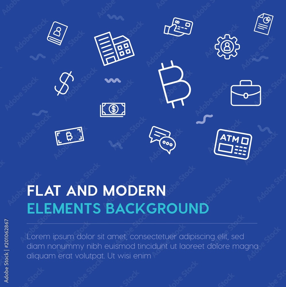 Poster business, money outline vector icons and elements background concept on blue background...Multipurpose use on websites, presentations, brochures and more