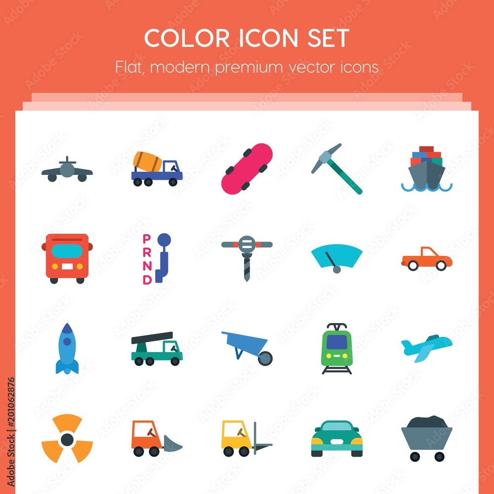 Poster modern simple set of transports, industry vector flat icons. ..contains such icons as sign, construc