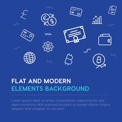business, money outline vector icons and elements background concept on blue background...Multipurpose use on websites, presentations, brochures and more