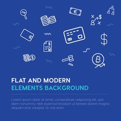 business, money outline vector icons and elements background concept on blue background...Multipurpose use on websites, presentations, brochures and more