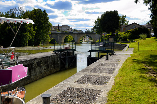 A lock gate on a canal in France