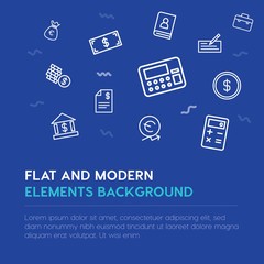 business, money outline vector icons and elements background concept on blue background...Multipurpose use on websites, presentations, brochures and more