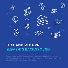 business, money outline vector icons and elements background concept on blue background...Multipurpose use on websites, presentations, brochures and more