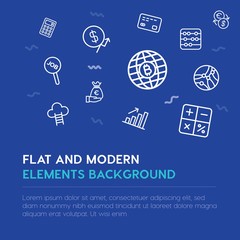 business, money outline vector icons and elements background concept on blue background...Multipurpose use on websites, presentations, brochures and more