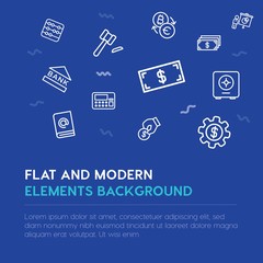 business, money outline vector icons and elements background concept on blue background...Multipurpose use on websites, presentations, brochures and more