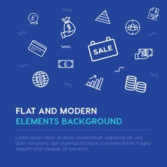 business, money outline vector icons and elements background concept on blue background...Multipurpose use on websites, presentations, brochures and more
