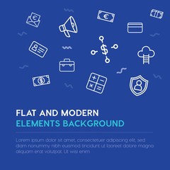business, money outline vector icons and elements background concept on blue background...Multipurpose use on websites, presentations, brochures and more