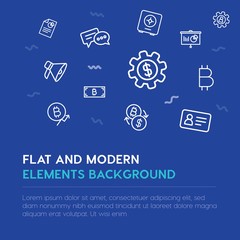 business, money outline vector icons and elements background concept on blue background...Multipurpose use on websites, presentations, brochures and more