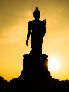 Beautiful picture of biggest buddha statue (Phutthamonthon) in sunset background.