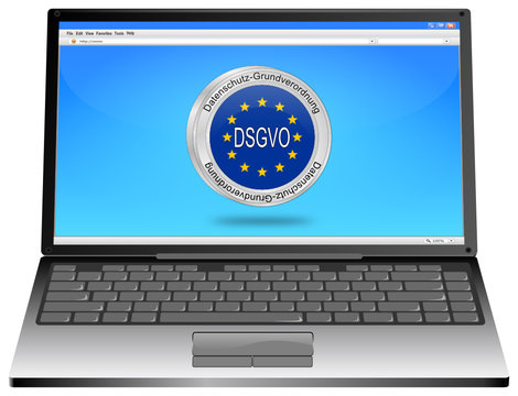 Laptop computer with DSGVO General Data Protection Regulation - in german - 3D illustration