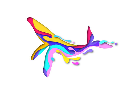 Paper cut whale shape 3D origami. Trendy concept fashion design. Vector illustration