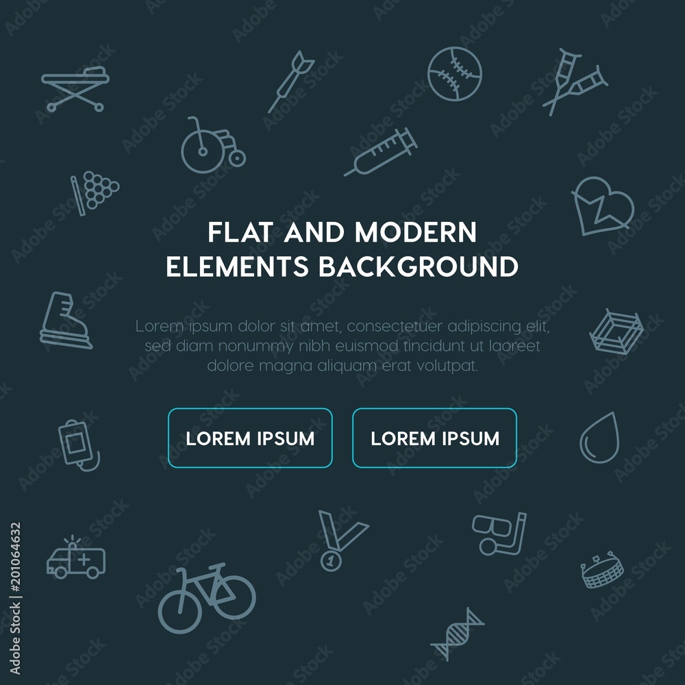 Poster health, sports outline vector icons and elements background concept on dark background...multipurpos
