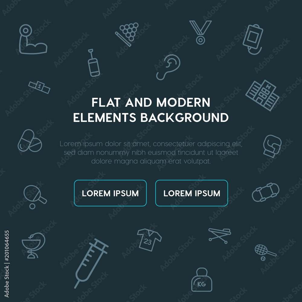 Poster health, sports outline vector icons and elements background concept on dark background...multipurpos