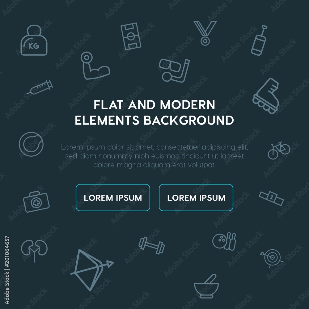 Poster health, sports outline vector icons and elements background concept on dark background...Multipurpose use on websites, presentations, brochures and more..