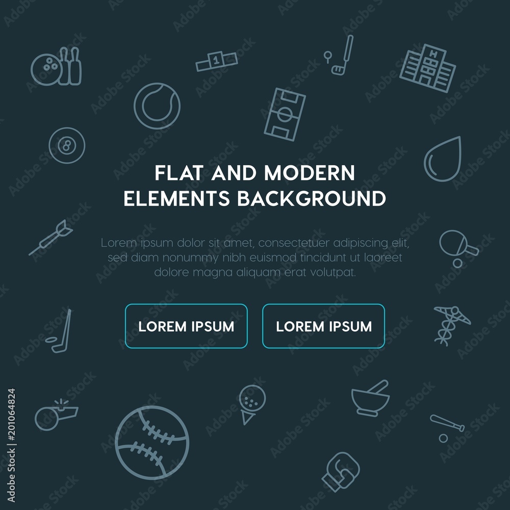 Poster health, sports outline vector icons and elements background concept on dark background...multipurpos