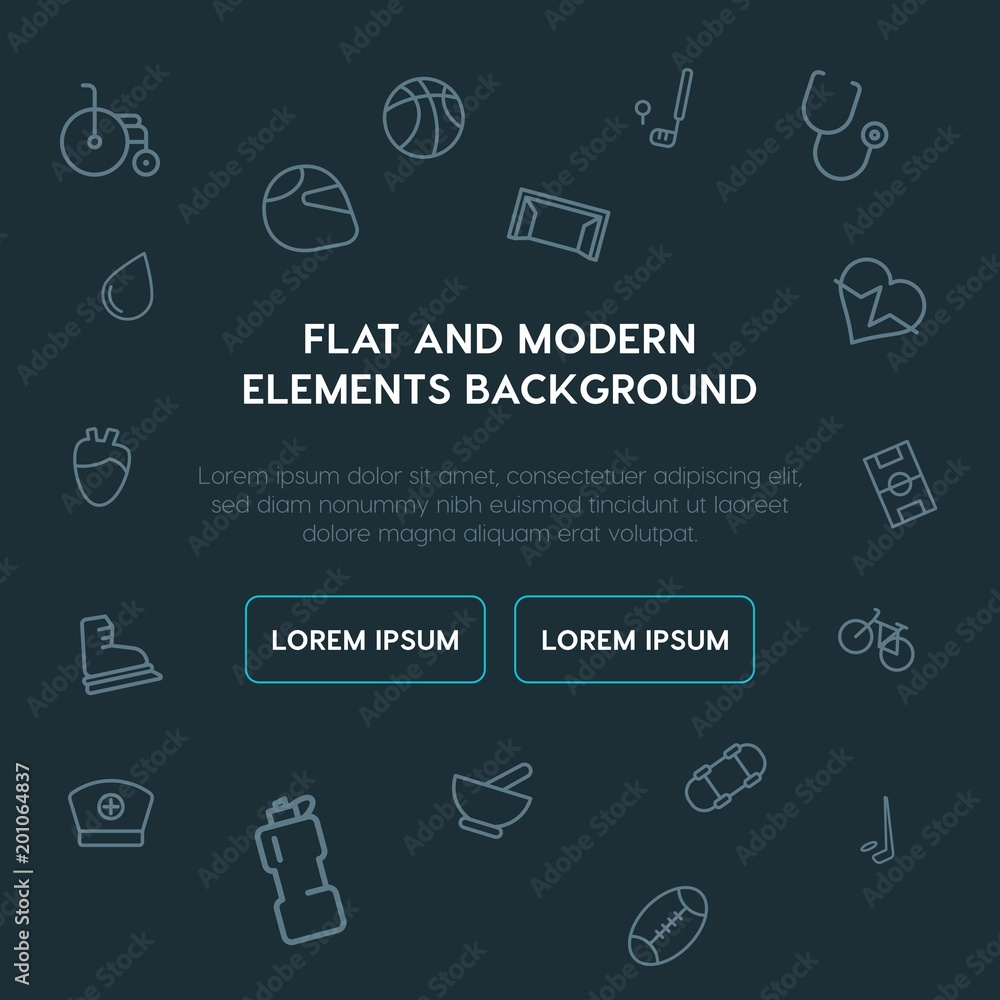 Poster health, sports outline vector icons and elements background concept on dark background...multipurpos