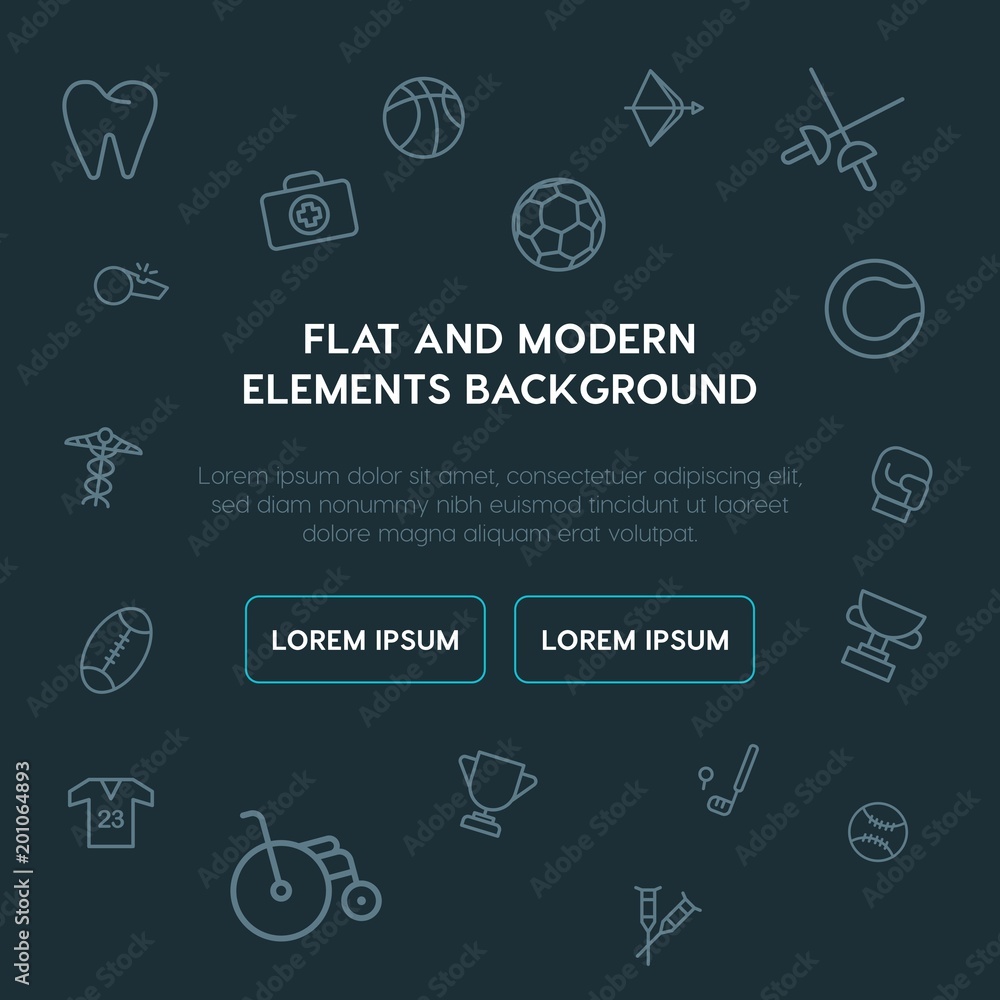 Poster health, sports outline vector icons and elements background concept on dark background...multipurpos