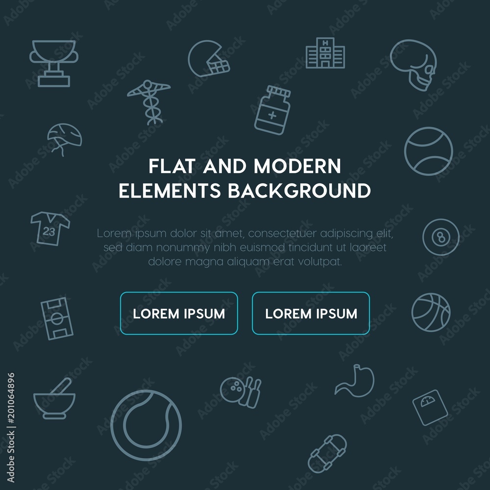 Poster health, sports outline vector icons and elements background concept on dark background...multipurpos