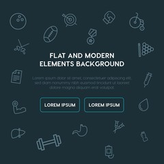 health, sports outline vector icons and elements background concept on dark background...Multipurpose use on websites, presentations, brochures and more..